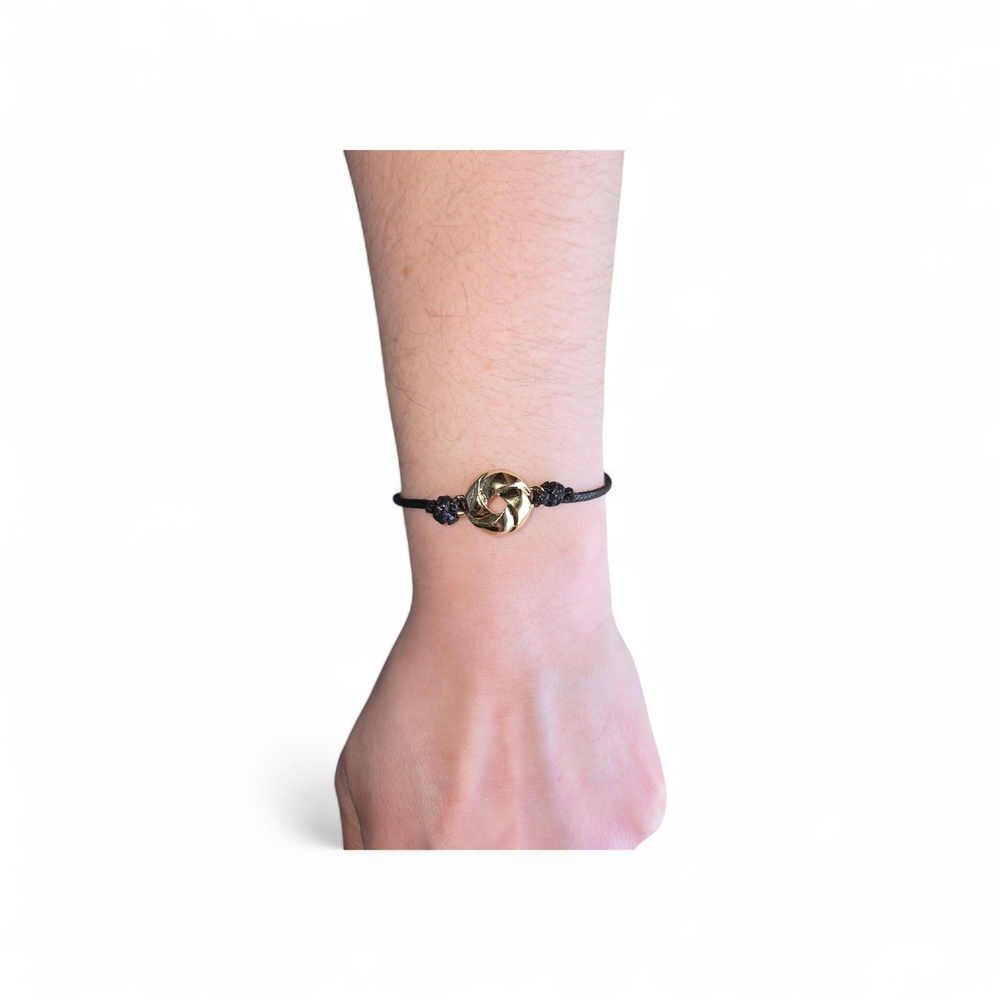 Gold Knot Cord Bracelet - Black Cord